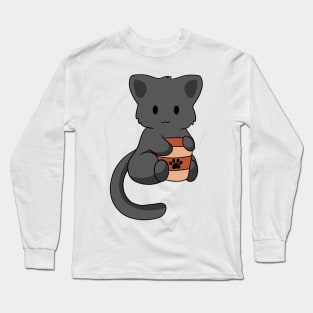 Black Cat with Coffee Long Sleeve T-Shirt